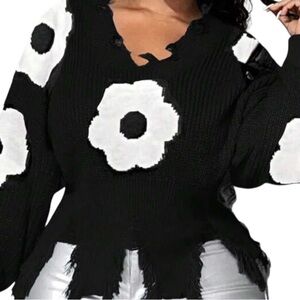 Black and White Floral Women's Sweater